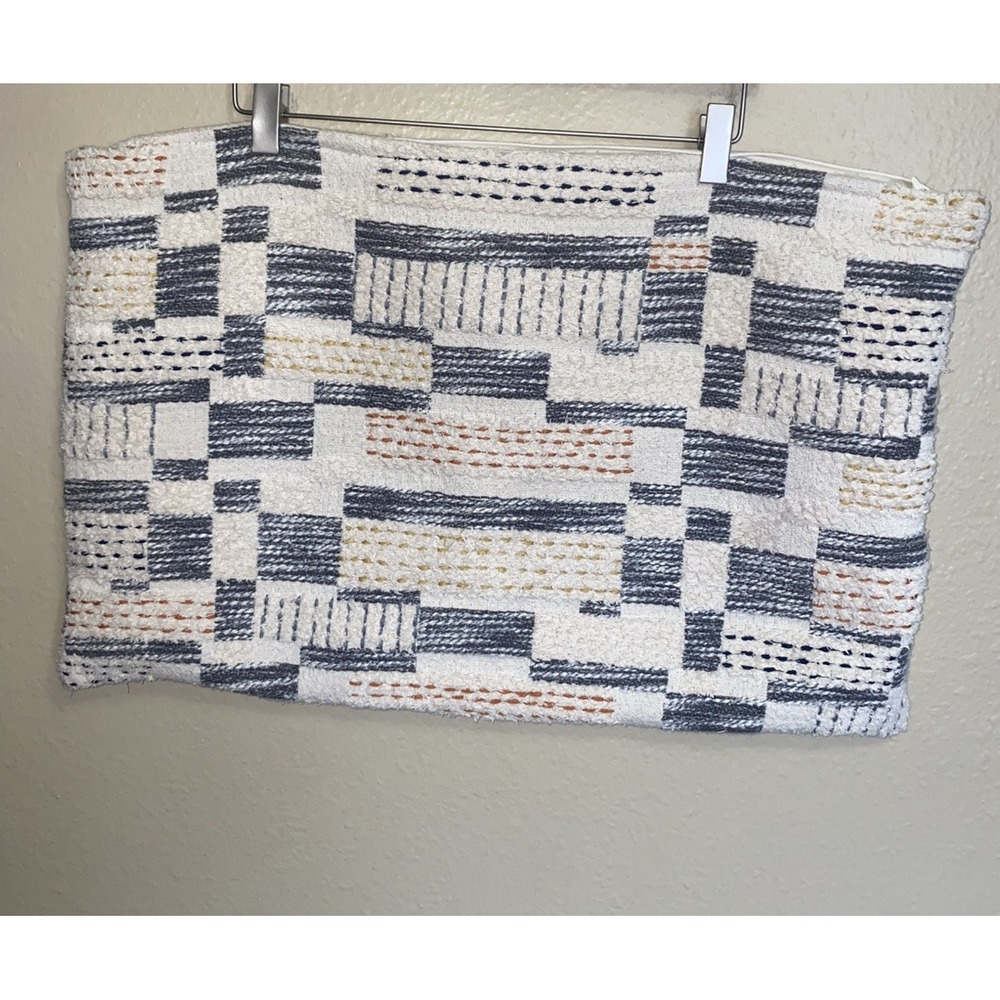 World Market Lumbar Throw Pillow Cover 16" X 24" Cream Mixed Fabrics Plaid Boho